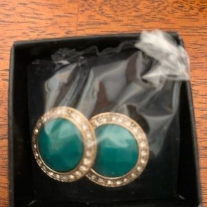 Avon dramatic embellished earrings green
